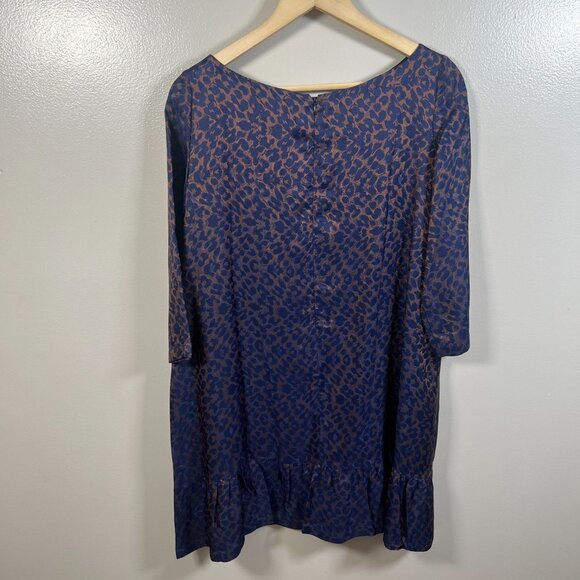 Sezane Auberie Babydoll Dress Size 38 US 6 Blue Gold Ruffle Leopard Drop Waist - Picture 3 of 11
